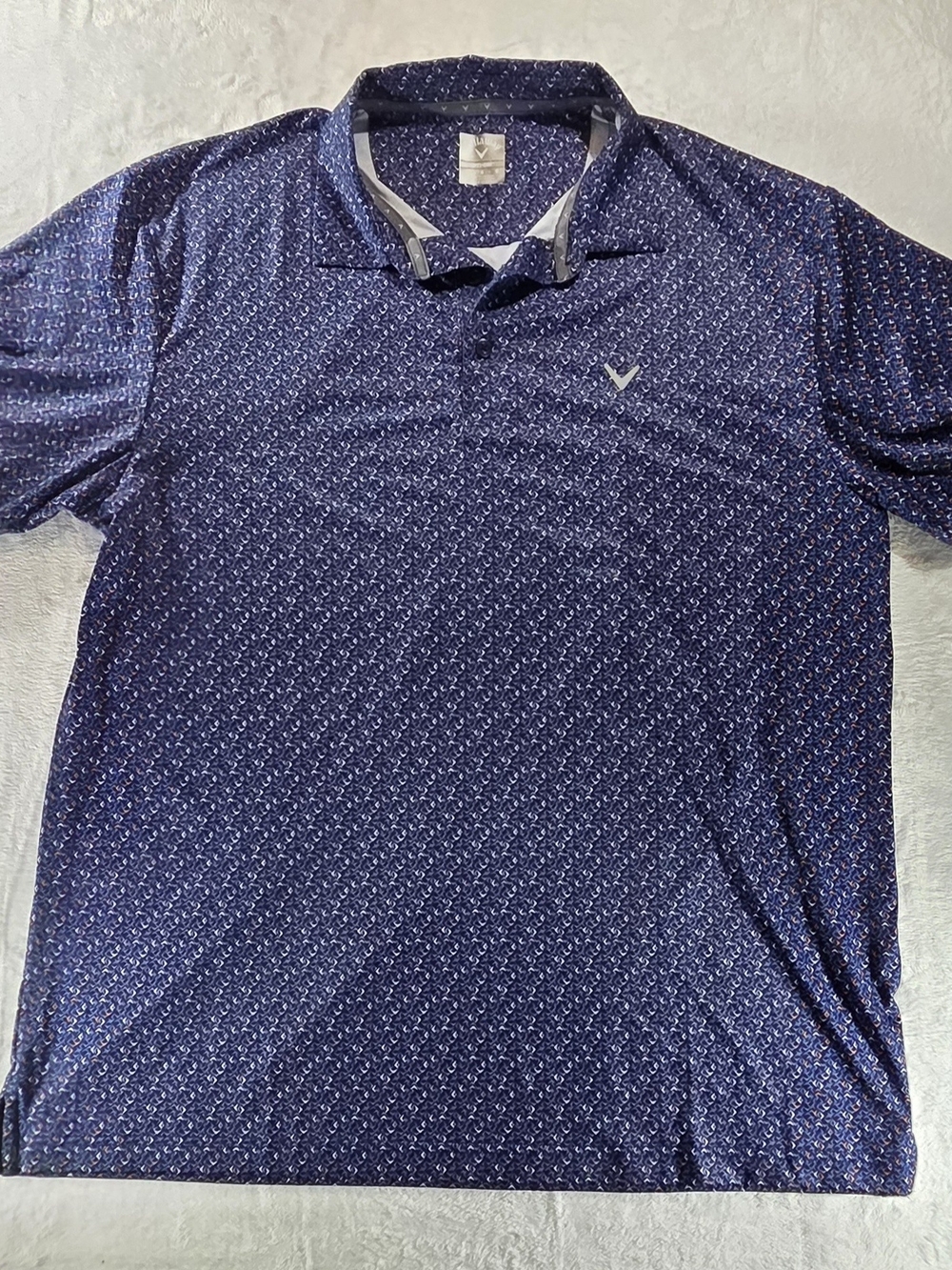 Callaway Opti-Dri Men's L Blue Geometric Short Sleeve Collared Polo Logo - 0086